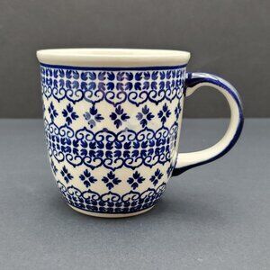 Polish Pottery Blue Flowers Blue Scrolls Mug Boleslawiec Pottery Coffee Mug